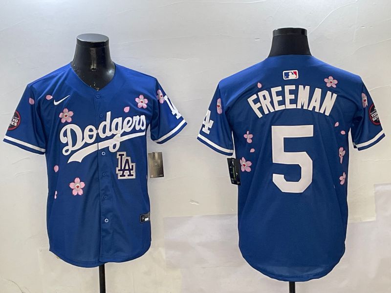 Men Los Angeles Dodgers #5 Freeman Blue Sakura Edition 2025 Nike MLB Jersey style 9